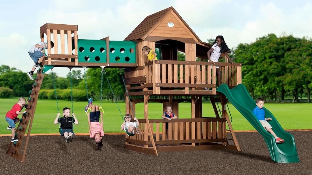 Backyard Discovery Woodridge Elite Playset Playground with Swing Set