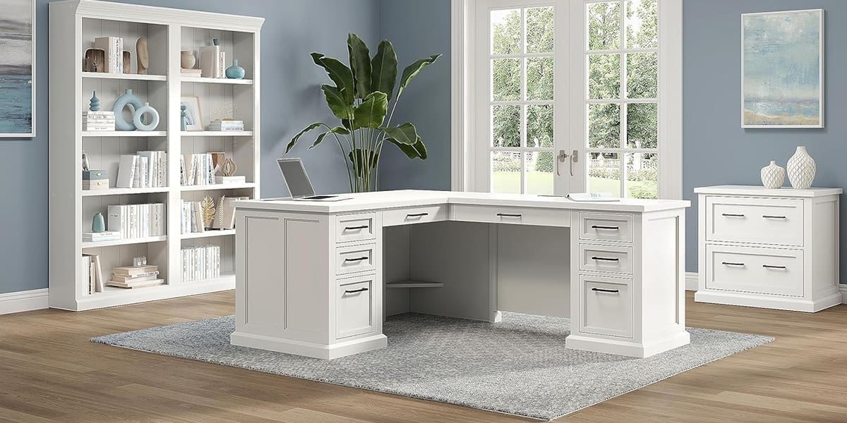 Martin Furniture White Wood Modern Home Office Corner Desk & Return Martin Furniture White Wood Modern Home Office Corner Desk & Return