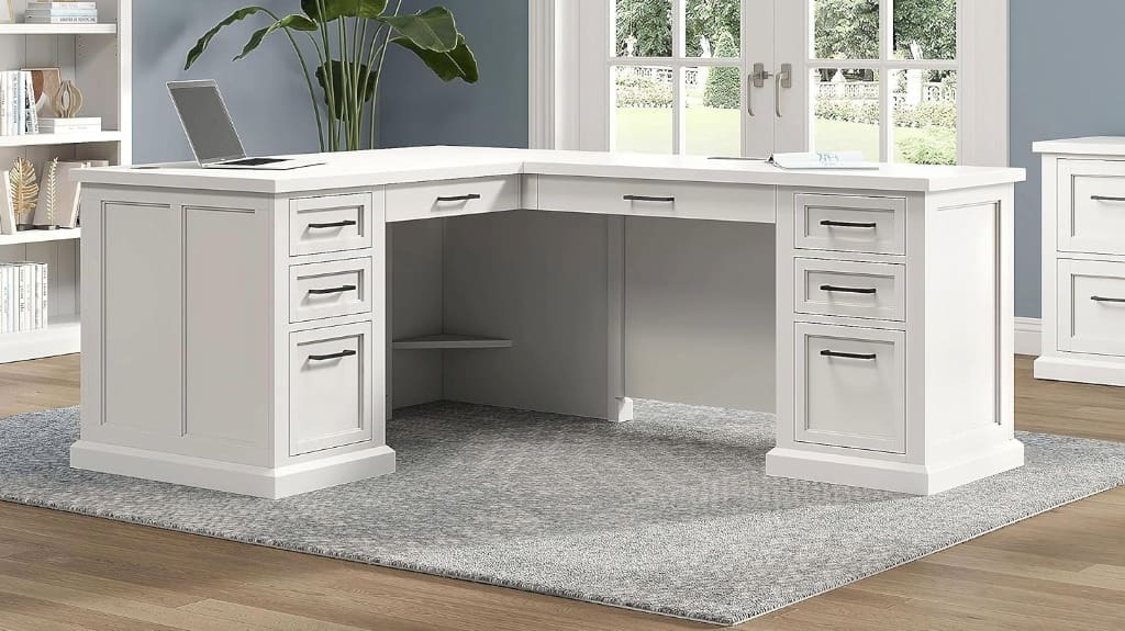 Martin Furniture Wood Modern Home Office Corner Desk & Return - White