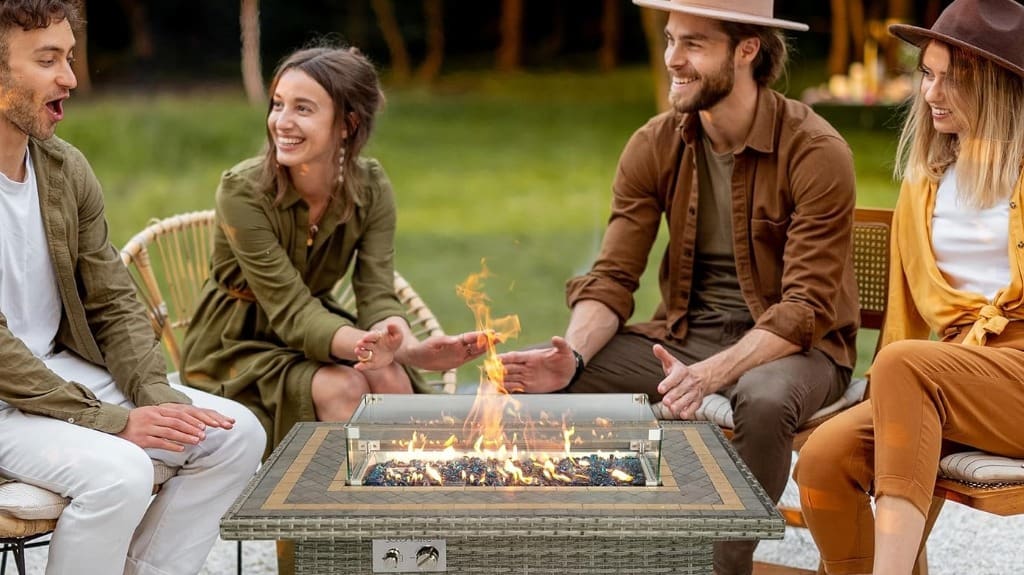 SereneLife Wicker Propane Fire Pit Table Outdoor Patio Heater