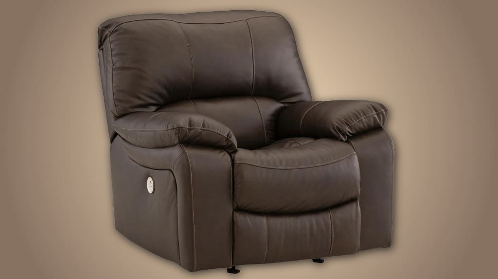 Signature Design by Ashley Leesworth Contemporary Leather Match Power Rocker Recliner - Dark Brown