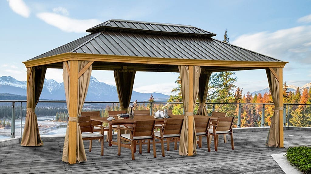 Domi Outdoor Living Hardtop Gazebo Canopy – Outdoor Metal Pavilion with Curtains, Netting & Double Roof for Patio Comfort Domi Outdoor Living Hardtop Gazebo Canopy - Outdoor Metal Pavilion with Curtains, Netting & Double Roof for Patio Comfort