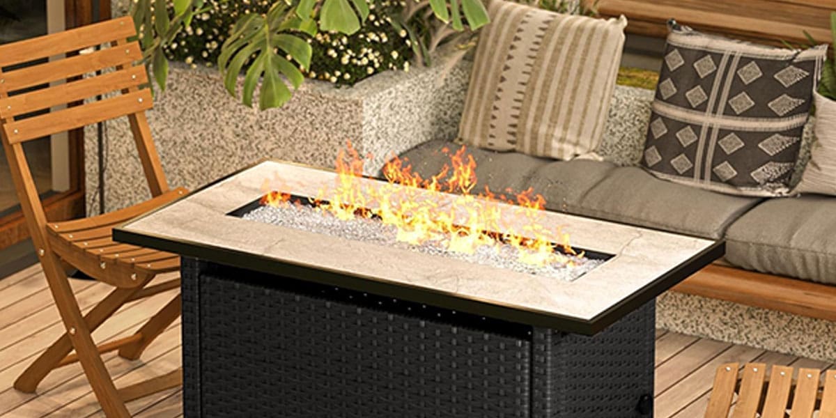 Gizoon 45" Propane Fire Pit Table with Glass Rocks