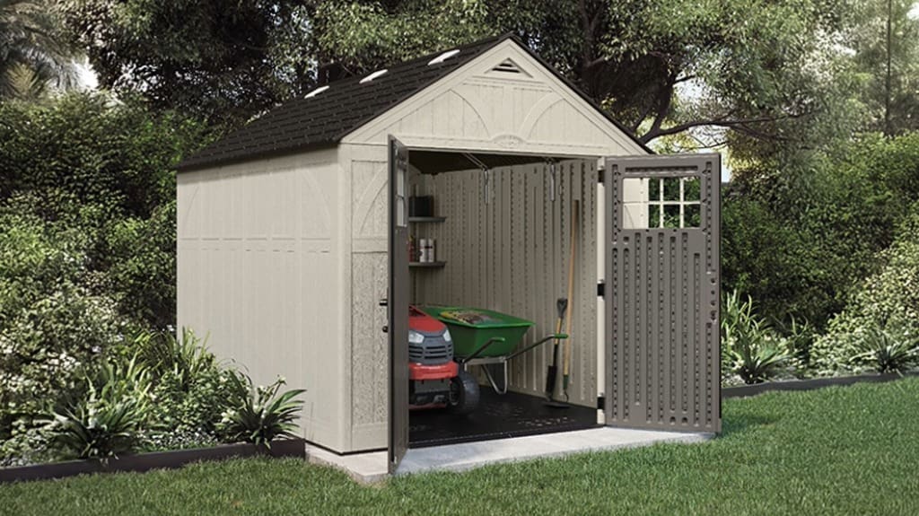 Suncast 8x10 Outdoor Storage Shed - Lockable Tremont Garden Sheds for Lawn Tools, Riding Mowers & Bikes
