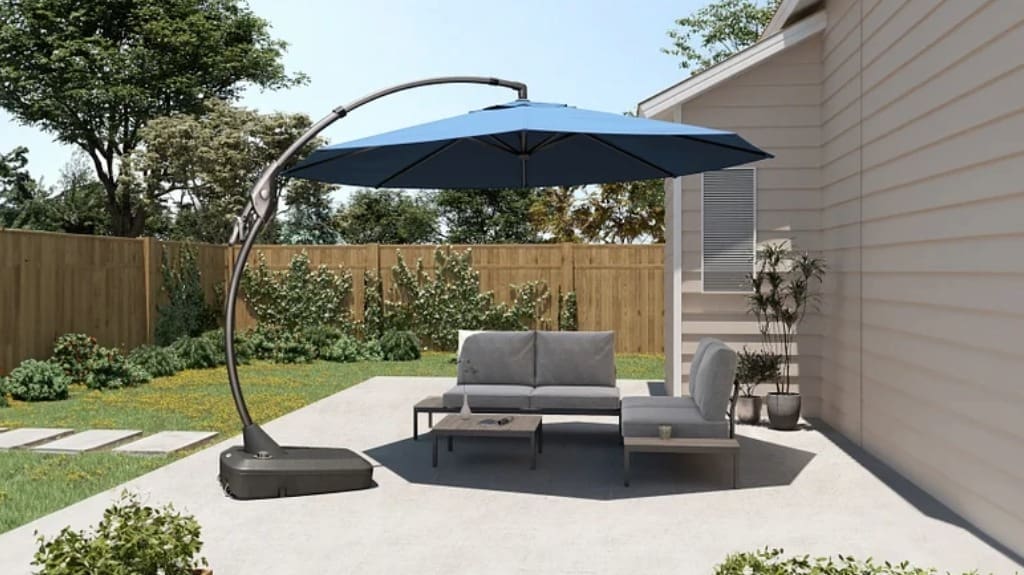 Grand Patio 12' Sunbrella Outdoor Cantilever Umbrella with Base - Large Offset Umbrella for Your Patio or Deck