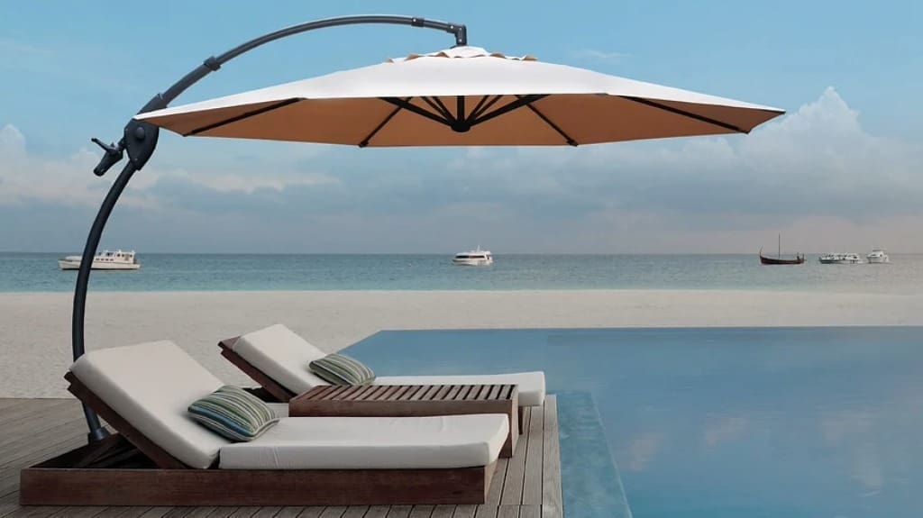 Grand Patio 12' Sunbrella Outdoor Cantilever Umbrella with Base - Large Offset Umbrella for Your Patio