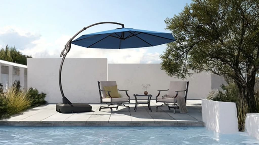 Grand Patio 12' Sunbrella Outdoor Cantilever Umbrella with Base - Large Offset Umbrella for Your Pool Deck