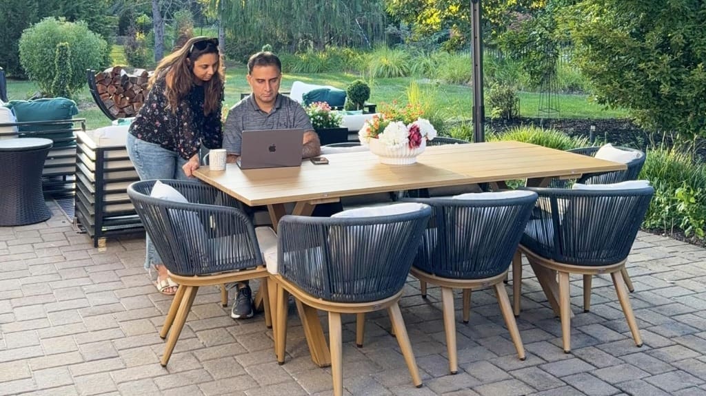 PURPLE LEAF Patio Dining Set - Wicker Outdoor Furniture - Nine Piece Set