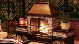 SUNJOY Outdoor Fireplace with Chimney - Patio Wood Burning Fire with Mesh Spark Screen Doors for Patio Garden, Deck or Backyard