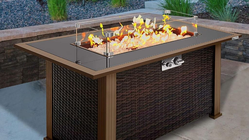 SereneLife Outdoor Propane FirePit Table for Cozy Patio Gatherings
