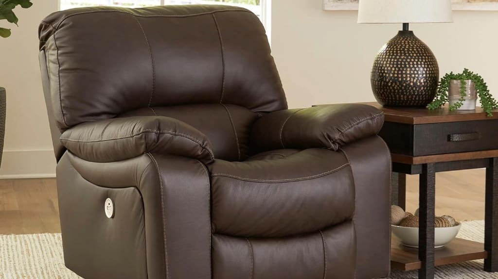 Signature Design by Ashley Leesworth Contemporary Leather Match Power Rocker Recliner