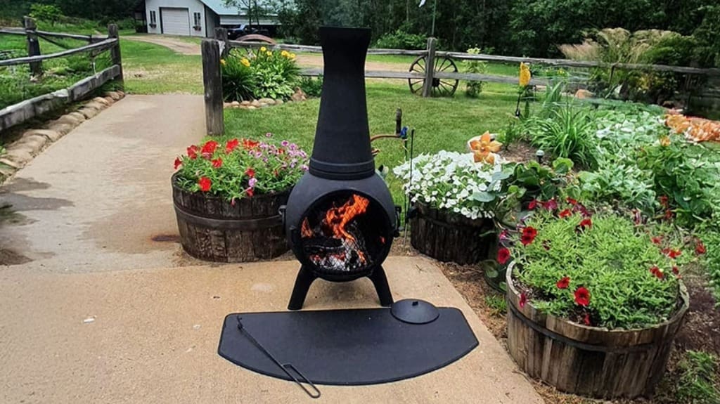 The Blue Rooster Prairie Fire Chiminea Outdoor Fireplace - Wood Burning Cast Aluminum Deck or Patio Firepit