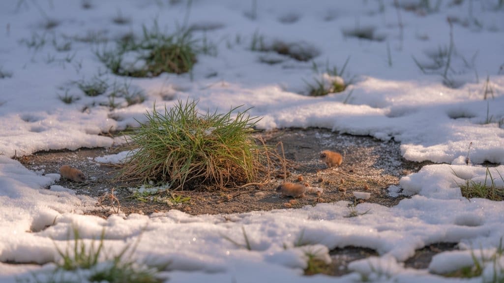voles chewing grass crowns