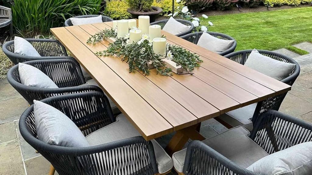 PURPLE LEAF Patio Dining Set - Wicker Outdoor Furniture - Nine Piece