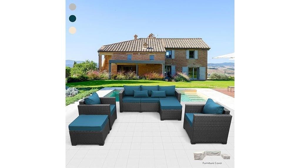 peacock blue rattan patio set