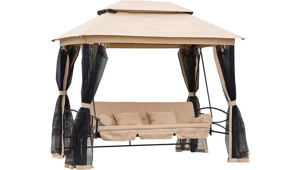three person cushioned outdoor swing