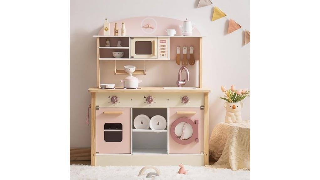 pink wooden pretend kitchen