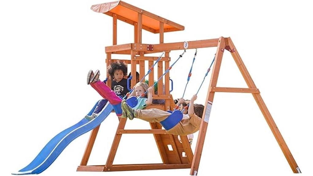 wooden backyard dolphin themed swing